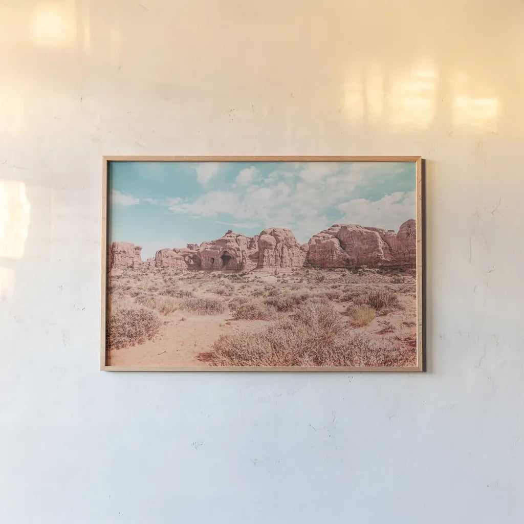 What a View I by Elizabeth Urquhart. shown as a paper print in a natural frame. Available as a archival giclee rolled canvas, fine art paper, or poster print. SKU 67333i.