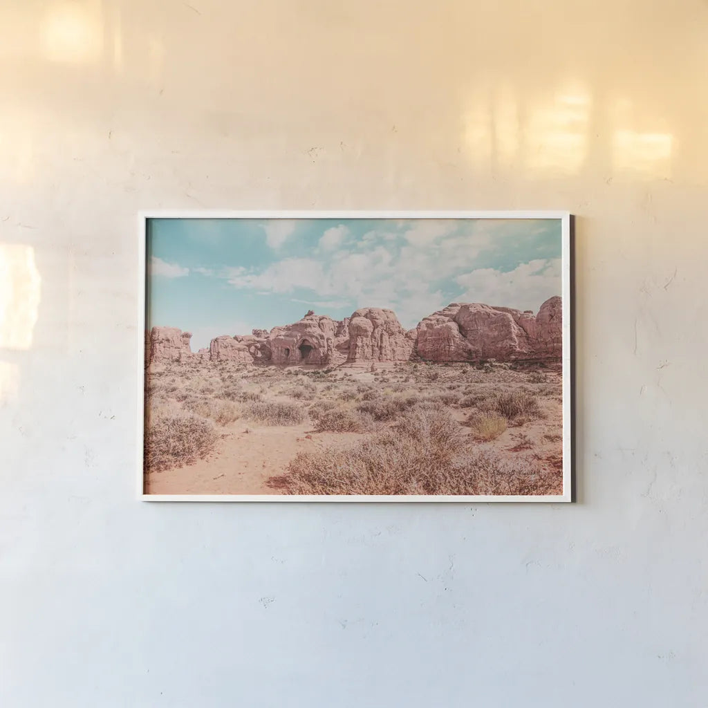 What a View I by Elizabeth Urquhart. shown as a paper print in a white frame. Available as a archival giclee rolled canvas, fine art paper, or poster print. SKU 67333i.