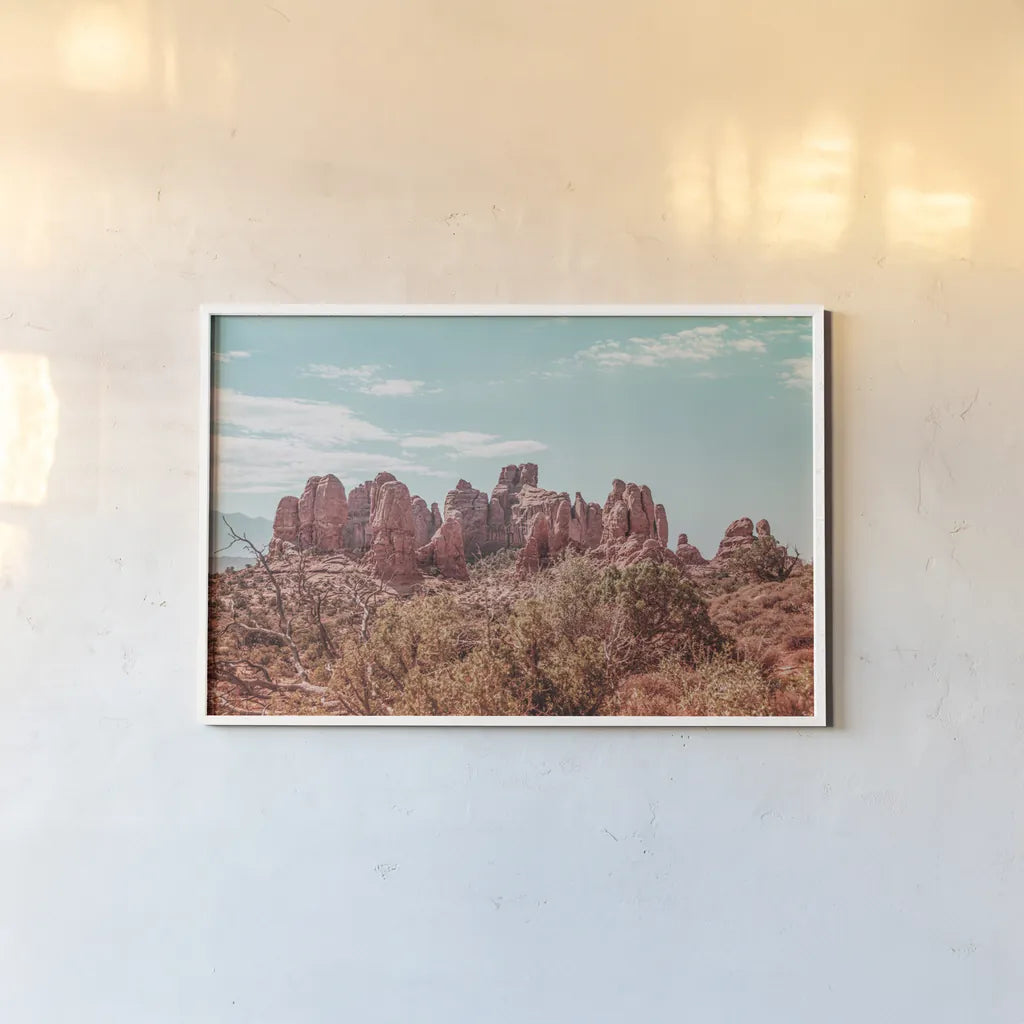 What a View II by Elizabeth Urquhart. shown as a paper print in a white frame. Available as a archival giclee rolled canvas, fine art paper, or poster print. SKU 67334i.