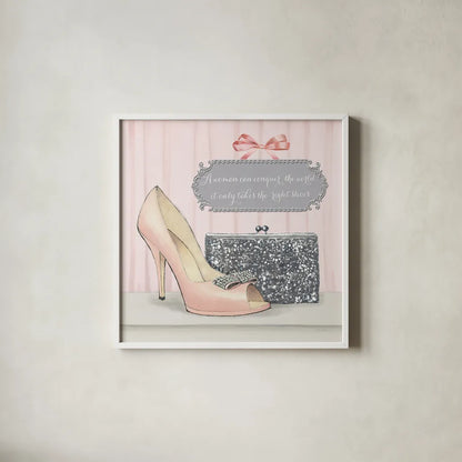 A Woman Can Conquer the World by Emily Adams. Shown in a crisp white glass frame for a clean and minimalist style. Available as an archival giclee rolled canvas, fine art paper, or poster print. SKU 30585a.