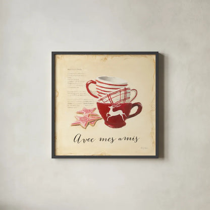 Avec Mes Amis by Emily Adams. Shown in a sleek black glass frame for a contemporary gallery look. Available as an archival giclee rolled canvas, fine art paper, or poster print. SKU 19059a.