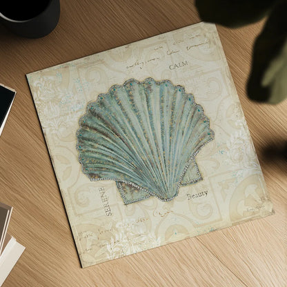 Beach Treasures I by Emily Adams. Shown as a detailed flat fine art print, highlighting archival giclee quality. Available as an archival giclee rolled canvas, fine art paper, or poster print. SKU 13494a.