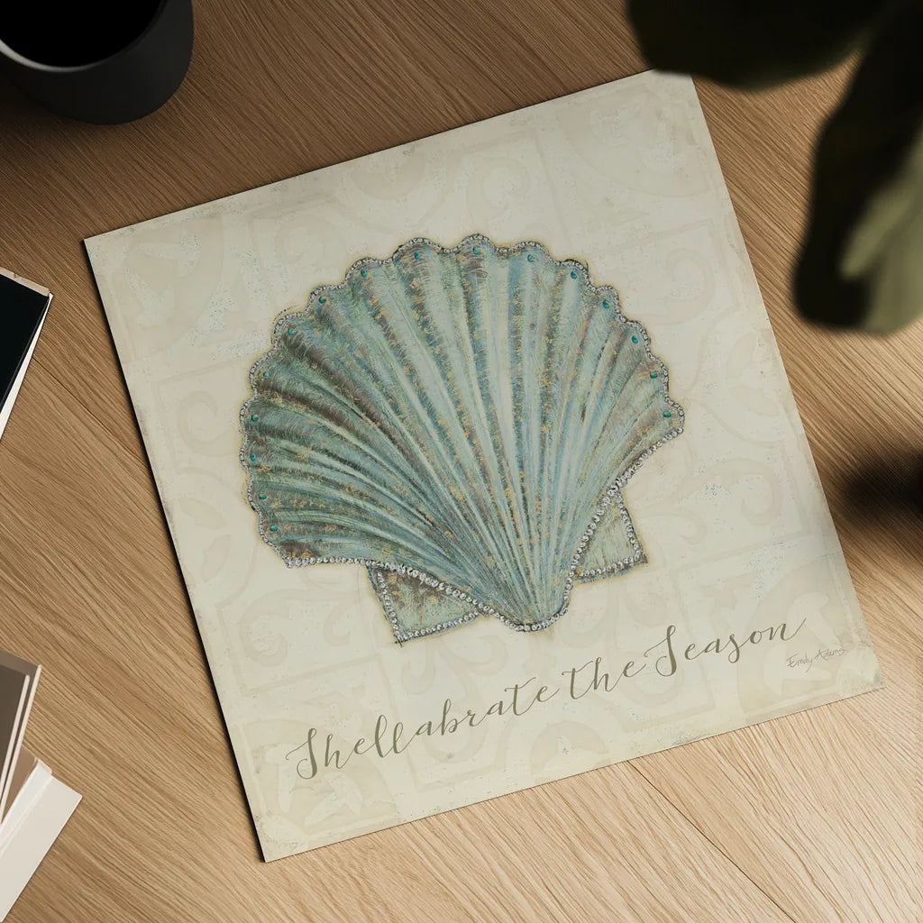 Beach Treasures I Christmas by Emily Adams. Shown as a detailed flat fine art print, highlighting archival giclee quality. Available as an archival giclee rolled canvas, fine art paper, or poster print. SKU 44922a.