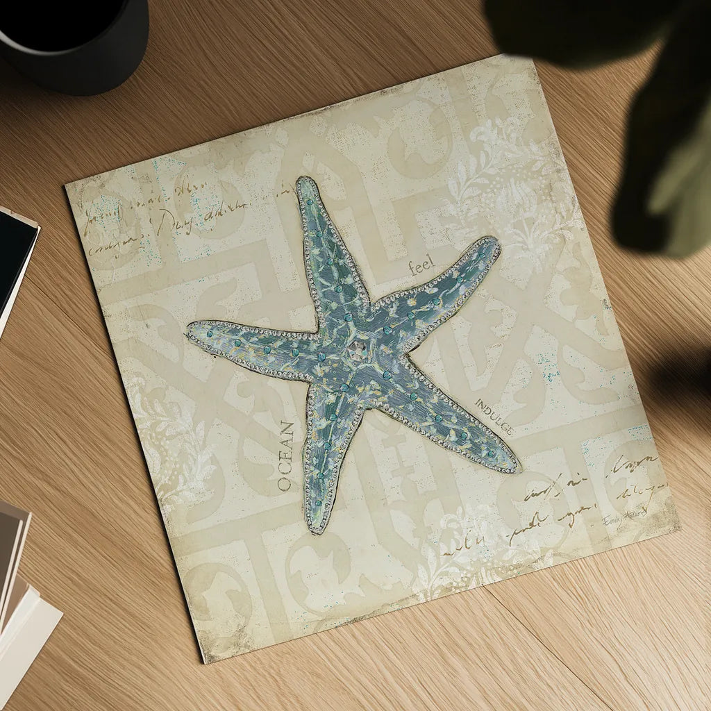 Beach Treasures II by Emily Adams. Shown as a detailed flat fine art print, highlighting archival giclee quality. Available as an archival giclee rolled canvas, fine art paper, or poster print. SKU 13495a.