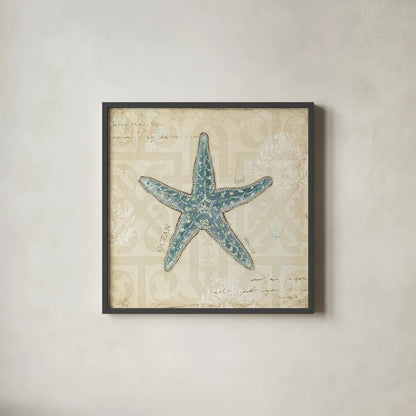 Beach Treasures II by Emily Adams. Shown in a sleek black glass frame for a contemporary gallery look. Available as an archival giclee rolled canvas, fine art paper, or poster print. SKU 13495a.