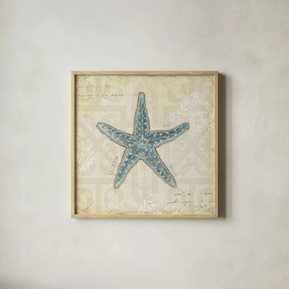 Beach Treasures II by Emily Adams. Shown in a natural wood glass frame for a timeless modern aesthetic. Available as an archival giclee rolled canvas, fine art paper, or poster print. SKU 13495a.