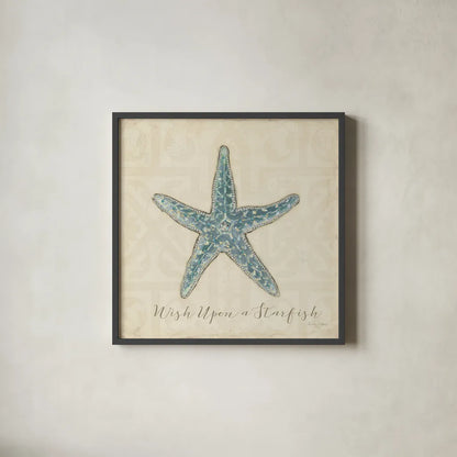 Beach Treasures II Christmas by Emily Adams. Shown in a sleek black glass frame for a contemporary gallery look. Available as an archival giclee rolled canvas, fine art paper, or poster print. SKU 44923a.