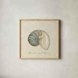 Beach Treasures III Christmas by Emily Adams. Shown in a natural wood glass frame for a timeless modern aesthetic. Available as an archival giclee rolled canvas, fine art paper, or poster print. SKU 44924a.