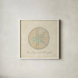 Beach Treasures IV Christmas by Emily Adams. Shown in a crisp white glass frame for a clean and minimalist style. Available as an archival giclee rolled canvas, fine art paper, or poster print. SKU 44925a.