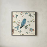Birds Gem I by Emily Adams. Shown in a sleek black glass frame for a contemporary gallery look. Available as an archival giclee rolled canvas, fine art paper, or poster print. SKU 14122a.