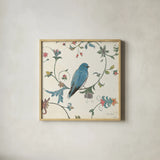 Birds Gem I by Emily Adams. Shown in a natural wood glass frame for a timeless modern aesthetic. Available as an archival giclee rolled canvas, fine art paper, or poster print. SKU 14122a.