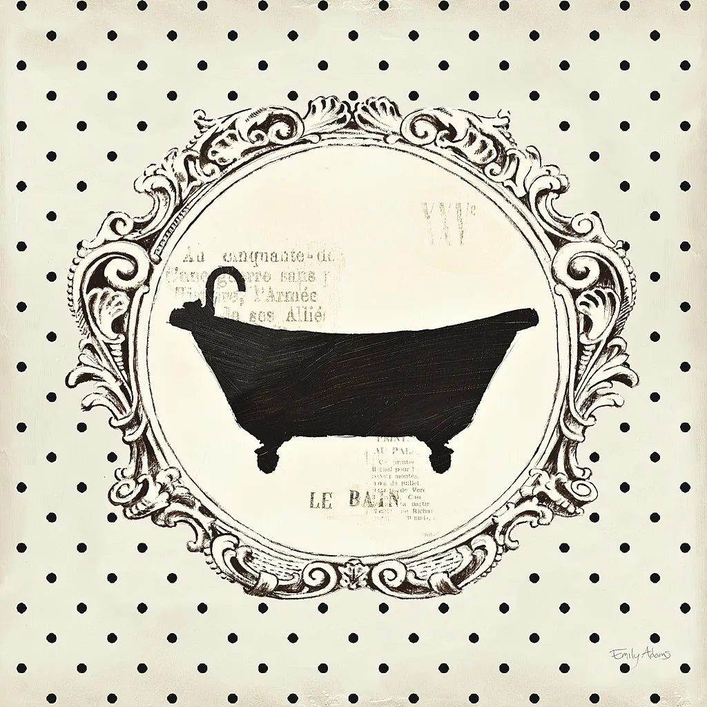 Cartouche Bath by Emily Adams. SKU 11965a. Archival Giclee Fine art print for wall decor.