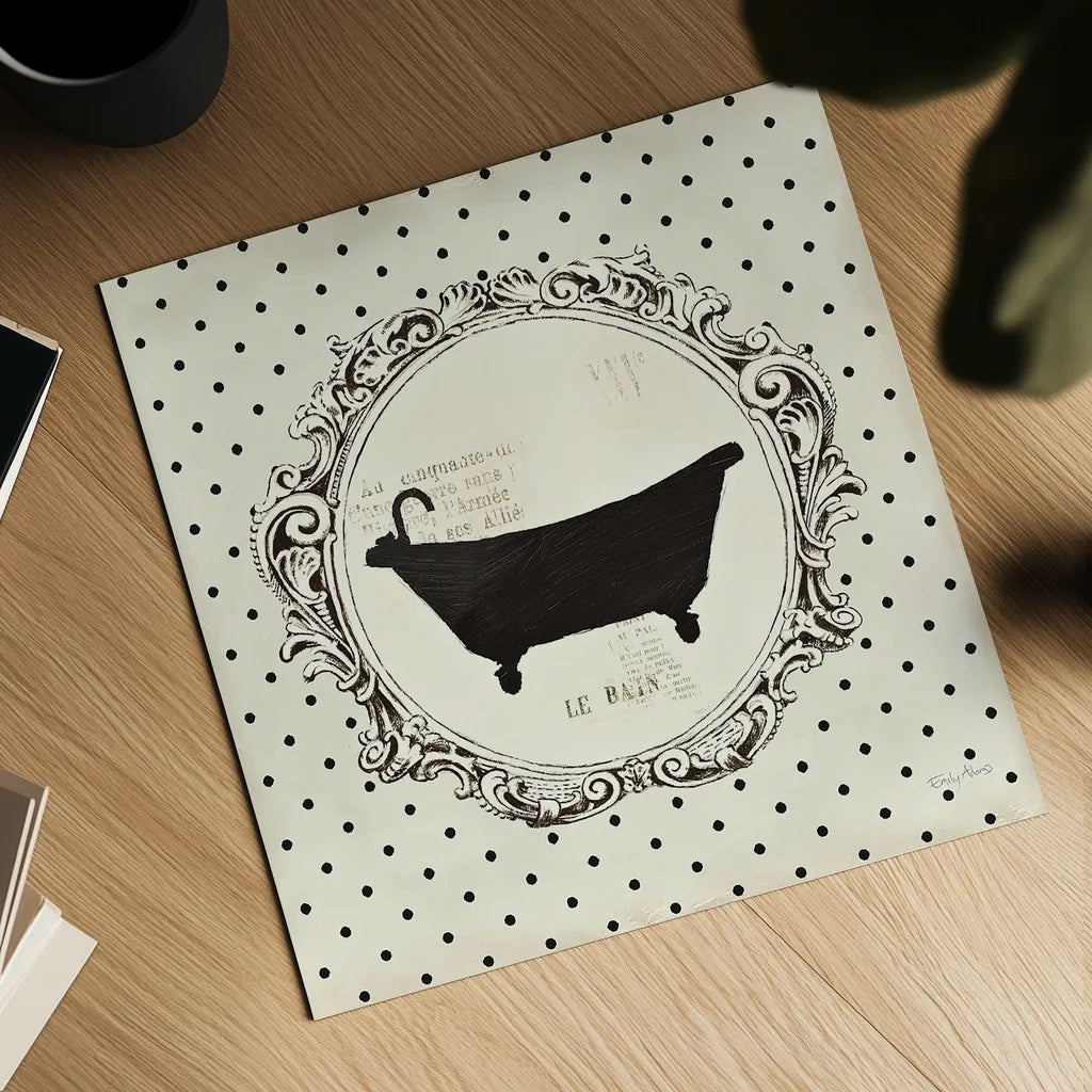 Cartouche Bath by Emily Adams. Shown as a detailed flat fine art print, highlighting archival giclee quality. Available as an archival giclee rolled canvas, fine art paper, or poster print. SKU 11965a.