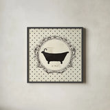 Cartouche Bath by Emily Adams. Shown in a sleek black glass frame for a contemporary gallery look. Available as an archival giclee rolled canvas, fine art paper, or poster print. SKU 11965a.