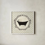 Cartouche Bath by Emily Adams. Shown in a crisp white glass frame for a clean and minimalist style. Available as an archival giclee rolled canvas, fine art paper, or poster print. SKU 11965a.