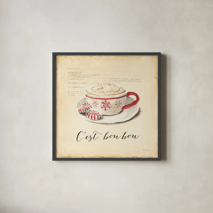 Cest Bon Bon by Emily Adams. Shown in a sleek black glass frame for a contemporary gallery look. Available as an archival giclee rolled canvas, fine art paper, or poster print. SKU 19054a.