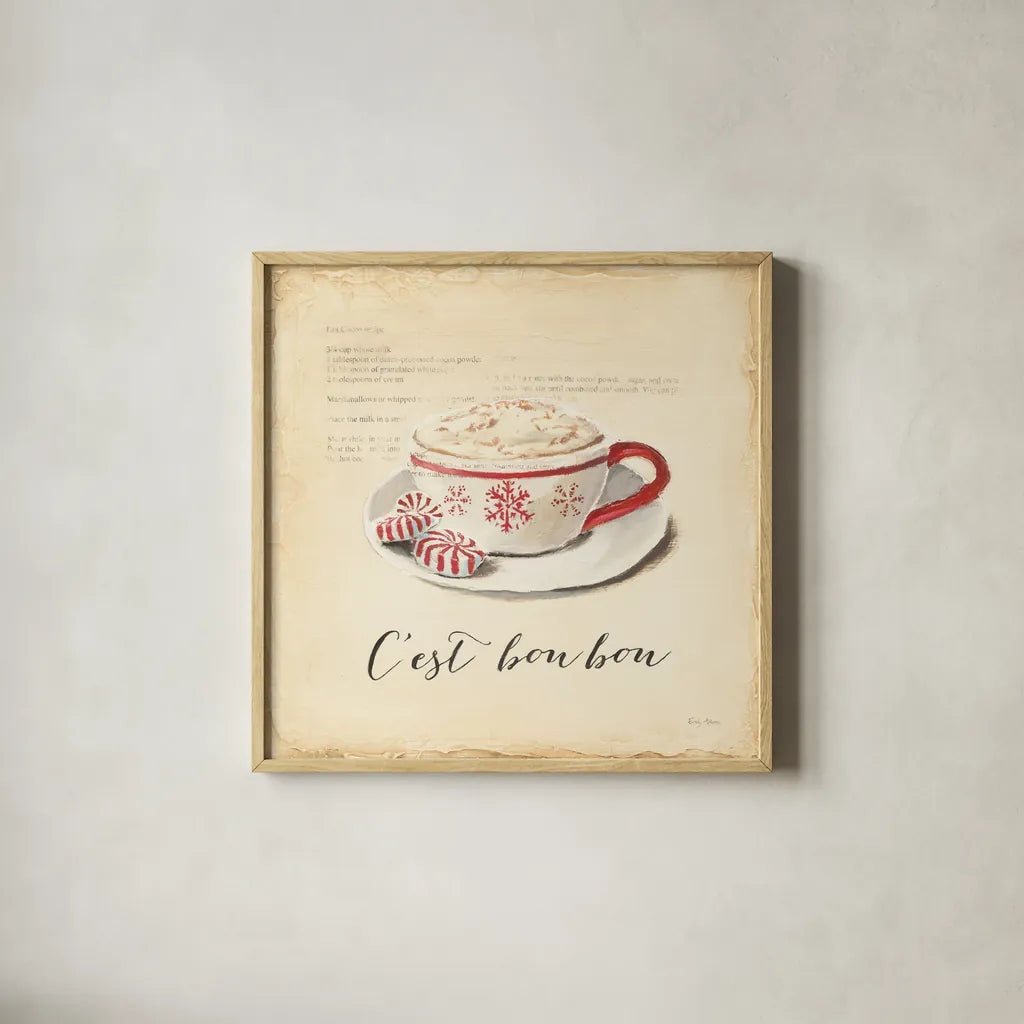 Cest Bon Bon by Emily Adams. Shown in a natural wood glass frame for a timeless modern aesthetic. Available as an archival giclee rolled canvas, fine art paper, or poster print. SKU 19054a.