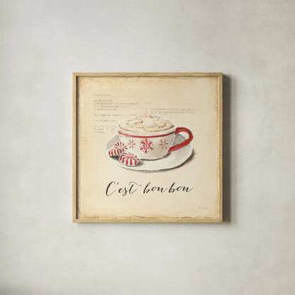 Cest Bon Bon by Emily Adams. Shown in a natural wood glass frame for a timeless modern aesthetic. Available as an archival giclee rolled canvas, fine art paper, or poster print. SKU 19054a.