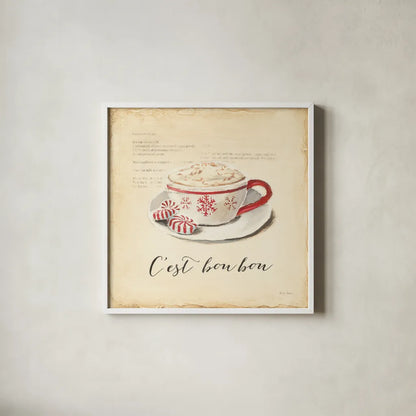 Cest Bon Bon by Emily Adams. Shown in a crisp white glass frame for a clean and minimalist style. Available as an archival giclee rolled canvas, fine art paper, or poster print. SKU 19054a.