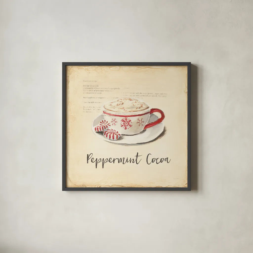 Cest Bon Bon Peppermint by Emily Adams. Shown in a sleek black glass frame for a contemporary gallery look. Available as an archival giclee rolled canvas, fine art paper, or poster print. SKU 37378a.