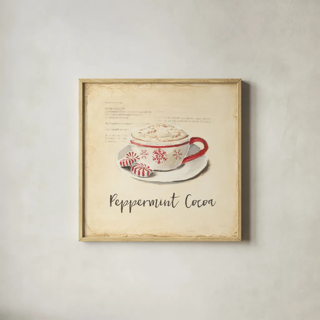 Cest Bon Bon Peppermint by Emily Adams. Shown in a natural wood glass frame for a timeless modern aesthetic. Available as an archival giclee rolled canvas, fine art paper, or poster print. SKU 37378a.