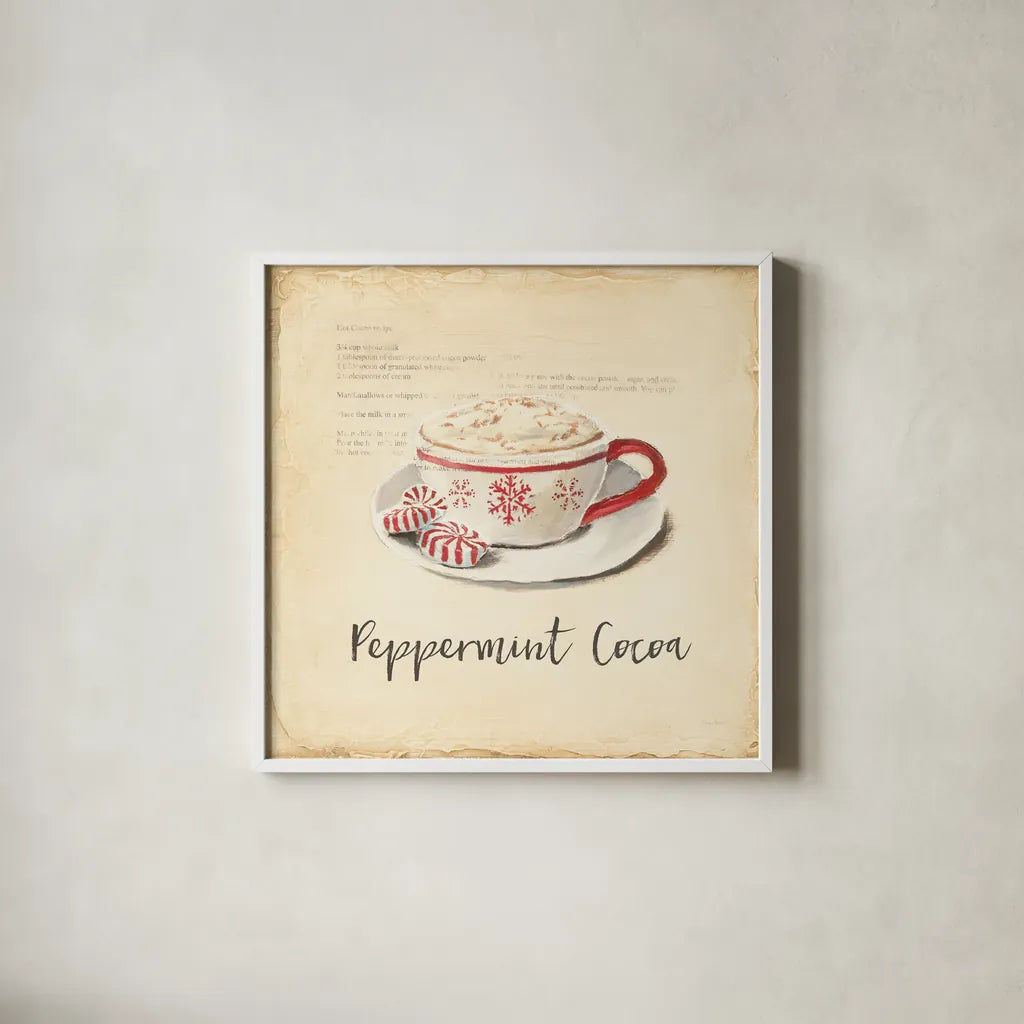 Cest Bon Bon Peppermint by Emily Adams. Shown in a crisp white glass frame for a clean and minimalist style. Available as an archival giclee rolled canvas, fine art paper, or poster print. SKU 37378a.