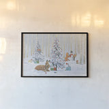 Christmas Critters Bright I by Emily Adams. shown as a paper print in a black flame. Available as a archival giclee rolled canvas, fine art paper, or poster print. SKU 49189i.