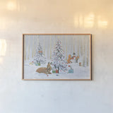 Christmas Critters Bright I by Emily Adams. shown as a paper print in a natural frame. Available as a archival giclee rolled canvas, fine art paper, or poster print. SKU 49189i.