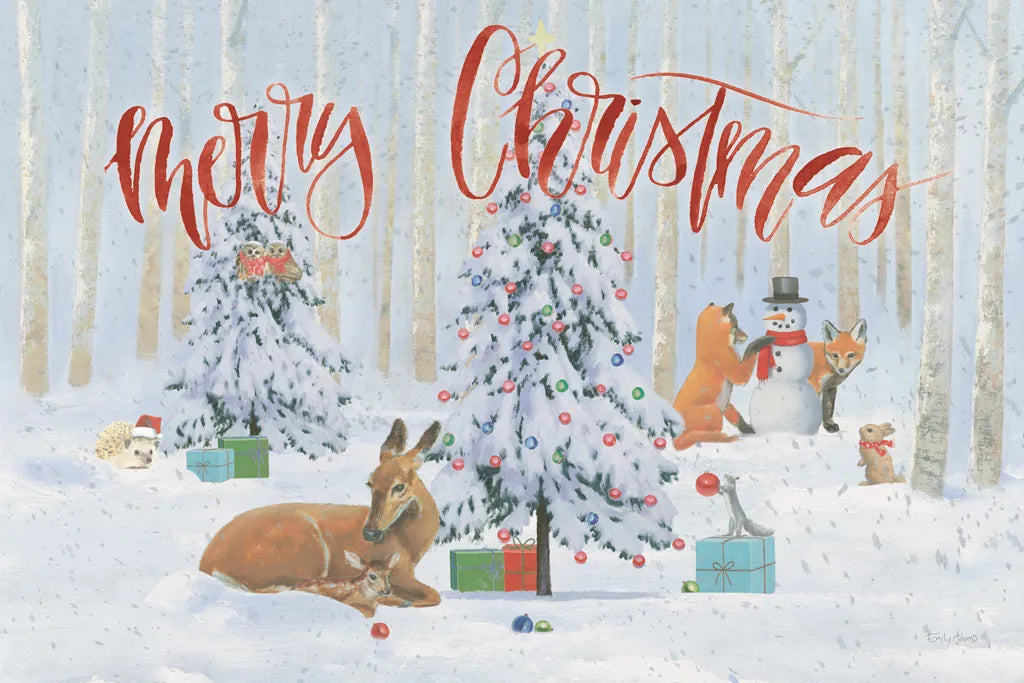 Christmas Critters Bright I Merry Christmas by Emily Adams. SKU 76168i. Archival Giclee Fine art print for wall decor.