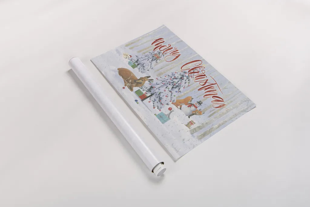 Christmas Critters Bright I Merry Christmas by Emily Adams. shown as a rolled paper print. Available as archival giclee rolled canvas, fine art paper, or poster print. SKU 76168i.