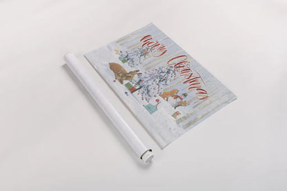 Christmas Critters Bright I Merry Christmas by Emily Adams. shown as a rolled paper print. Available as archival giclee rolled canvas, fine art paper, or poster print. SKU 76168i.