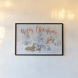 Christmas Critters Bright I Merry Christmas by Emily Adams. shown as a paper print in a black flame. Available as a archival giclee rolled canvas, fine art paper, or poster print. SKU 76168i.