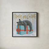 Christmas Critters Bright II by Emily Adams. Shown in a sleek black glass frame for a contemporary gallery look. Available as an archival giclee rolled canvas, fine art paper, or poster print. SKU 49190a.