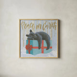 Christmas Critters Bright II by Emily Adams. Shown in a natural wood glass frame for a timeless modern aesthetic. Available as an archival giclee rolled canvas, fine art paper, or poster print. SKU 49190a.