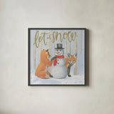 Christmas Critters Bright III by Emily Adams. Shown in a sleek black glass frame for a contemporary gallery look. Available as an archival giclee rolled canvas, fine art paper, or poster print. SKU 49191a.