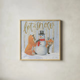 Christmas Critters Bright III by Emily Adams. Shown in a natural wood glass frame for a timeless modern aesthetic. Available as an archival giclee rolled canvas, fine art paper, or poster print. SKU 49191a.