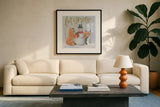 Christmas Critters Bright III by Emily Adams. Displayed in a glass frame with matte in a clean modern living room. Available as an archival giclee rolled canvas, fine art paper, or poster print. SKU 49191a.