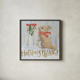 Christmas Critters Bright IV by Emily Adams. Shown in a sleek black glass frame for a contemporary gallery look. Available as an archival giclee rolled canvas, fine art paper, or poster print. SKU 49192a.