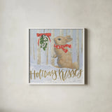 Christmas Critters Bright IV by Emily Adams. Shown in a crisp white glass frame for a clean and minimalist style. Available as an archival giclee rolled canvas, fine art paper, or poster print. SKU 49192a.