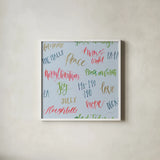 Christmas Critters Bright Pattern IA by Emily Adams. Shown in a crisp white glass frame for a clean and minimalist style. Available as an archival giclee rolled canvas, fine art paper, or poster print. SKU 49200a.