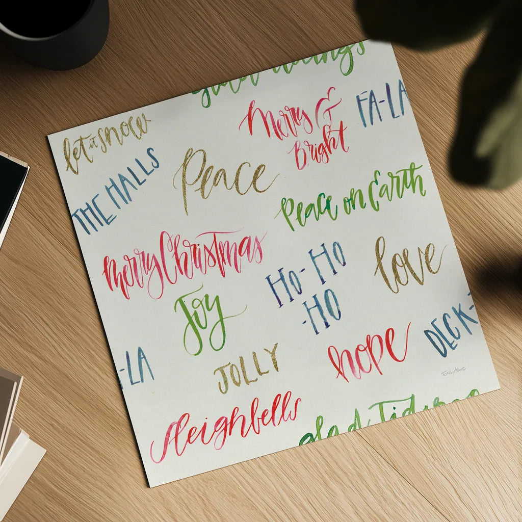 Christmas Critters Bright Pattern IB by Emily Adams. Shown as a detailed flat fine art print, highlighting archival giclee quality. Available as an archival giclee rolled canvas, fine art paper, or poster print. SKU 49201a.