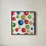 Christmas Critters Bright Pattern IIB by Emily Adams. Shown in a sleek black glass frame for a contemporary gallery look. Available as an archival giclee rolled canvas, fine art paper, or poster print. SKU 49203a.