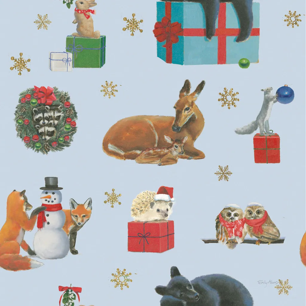Christmas Critters Bright Pattern IIIA by Emily Adams. SKU 49204a. Archival Giclee Fine art print for wall decor.