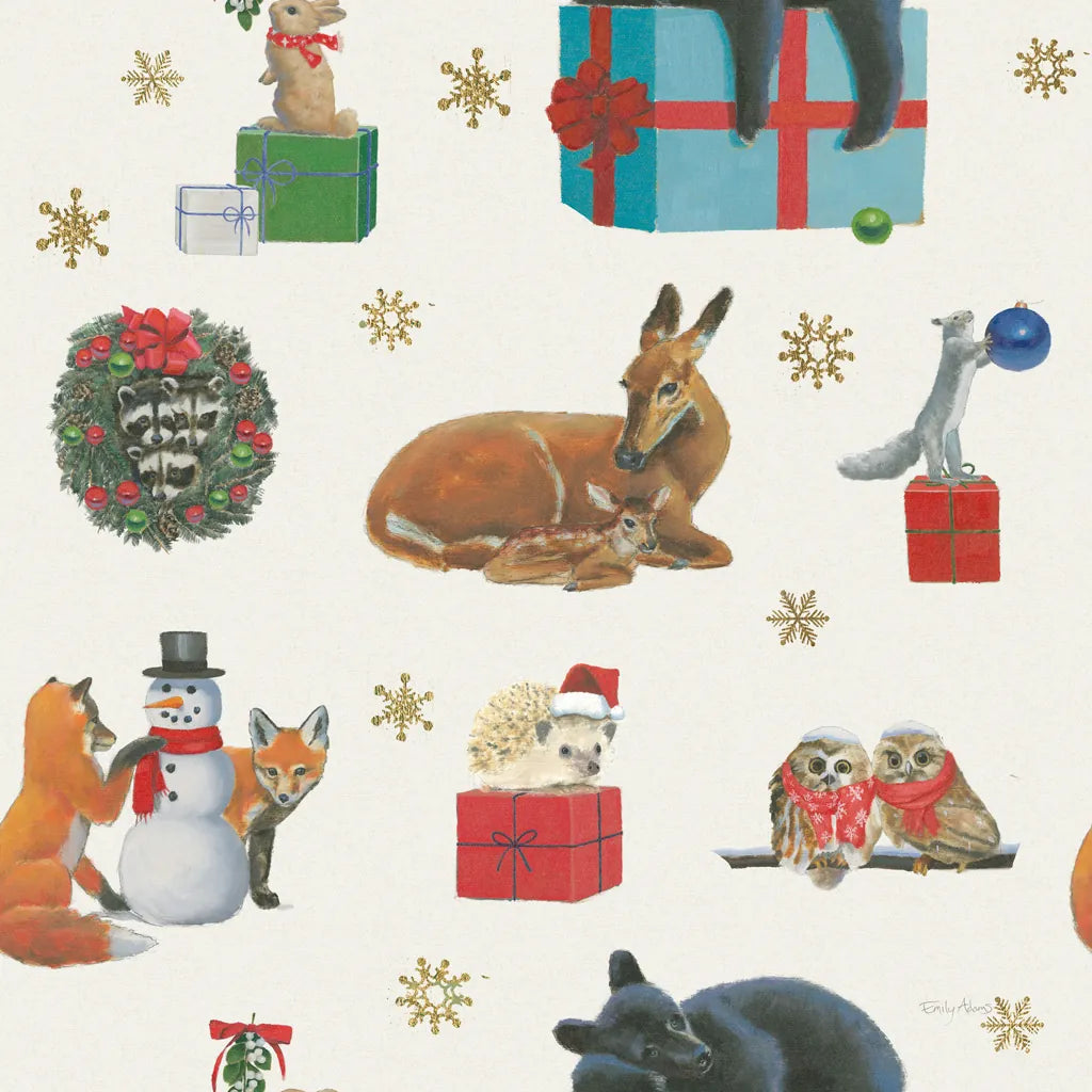 Christmas Critters Bright Pattern IIIB by Emily Adams. SKU 49205a. Archival Giclee Fine art print for wall decor.