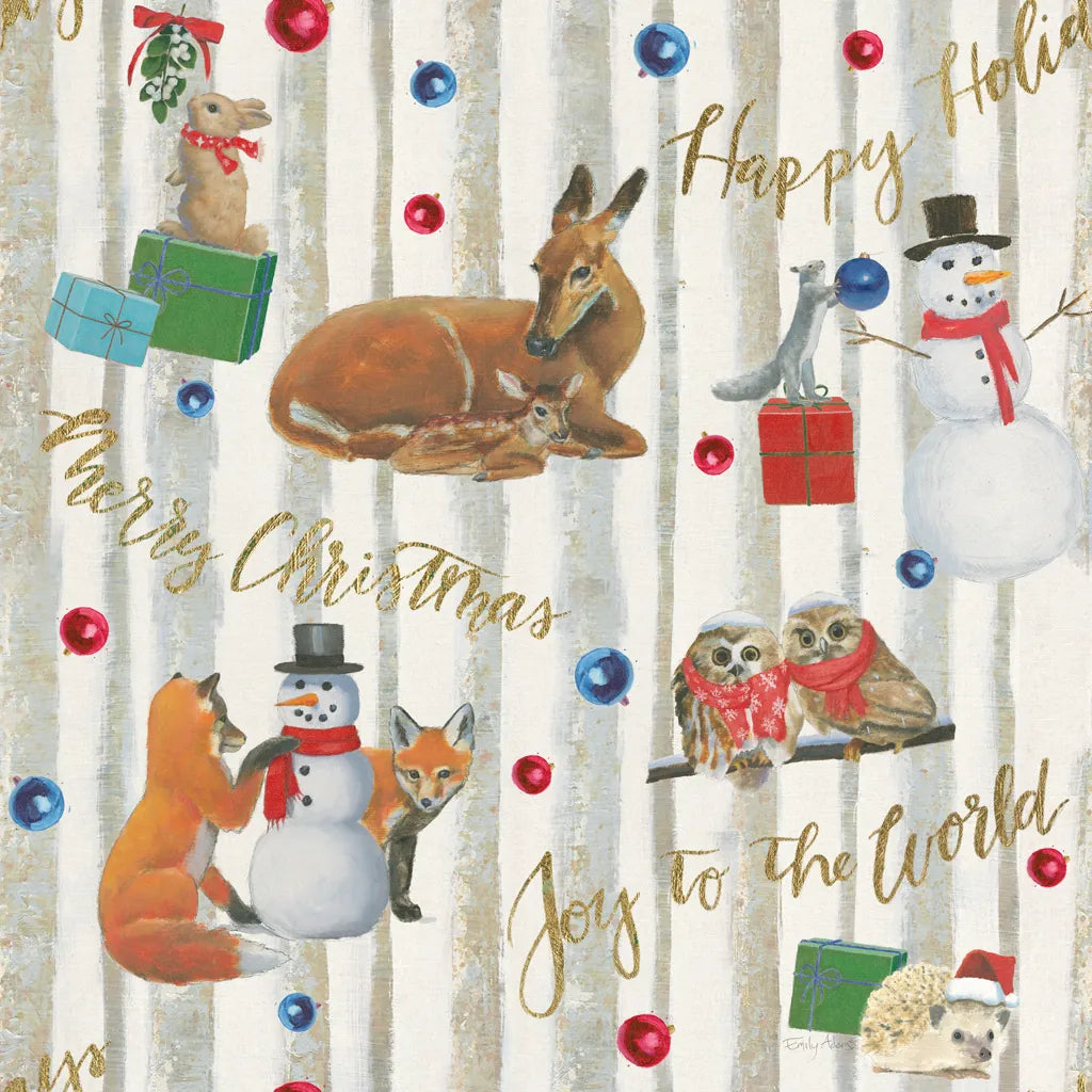 Christmas Critters Bright Pattern IVB by Emily Adams. SKU 49207a. Archival Giclee Fine art print for wall decor.