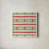 Christmas Critters Bright Pattern VIA by Emily Adams. Shown in a crisp white glass frame for a clean and minimalist style. Available as an archival giclee rolled canvas, fine art paper, or poster print. SKU 49210a.