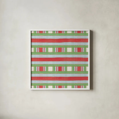 Christmas Critters Bright Pattern VIB by Emily Adams. Shown in a crisp white glass frame for a clean and minimalist style. Available as an archival giclee rolled canvas, fine art paper, or poster print. SKU 49211a.