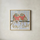Christmas Critters Bright V by Emily Adams. Shown in a natural wood glass frame for a timeless modern aesthetic. Available as an archival giclee rolled canvas, fine art paper, or poster print. SKU 49193a.