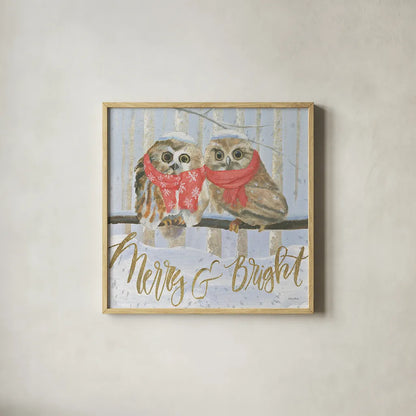 Christmas Critters Bright V by Emily Adams. Shown in a natural wood glass frame for a timeless modern aesthetic. Available as an archival giclee rolled canvas, fine art paper, or poster print. SKU 49193a.