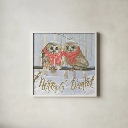 Christmas Critters Bright V by Emily Adams. Shown in a crisp white glass frame for a clean and minimalist style. Available as an archival giclee rolled canvas, fine art paper, or poster print. SKU 49193a.